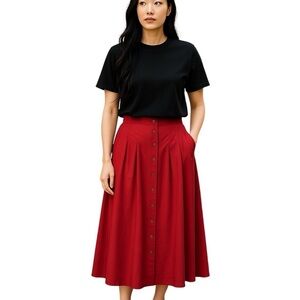 MINKPINK A-Line Skater Plisse Skirt Midi Women’s Size Medium Red Country Wester…